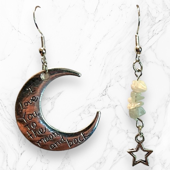 Handmade Earrings Moon Star Rainbow Moonstone Dangle Pierced Love Mother’s Day - Picture 4 of 7